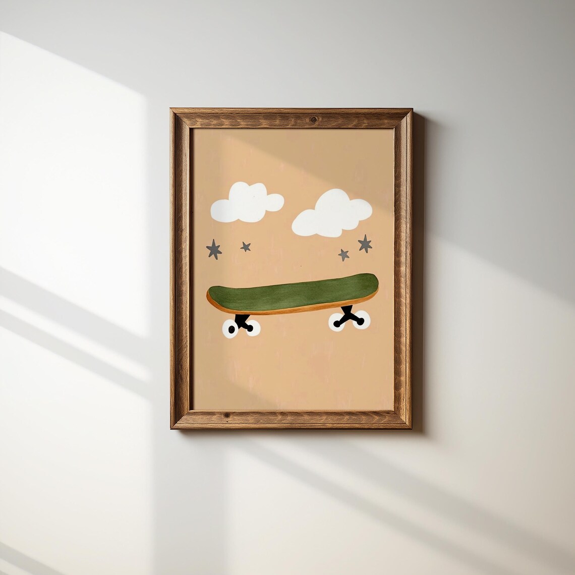 Green Skateboard Clouds Stars Retro Boys Room Modern Art Poster - Image 2