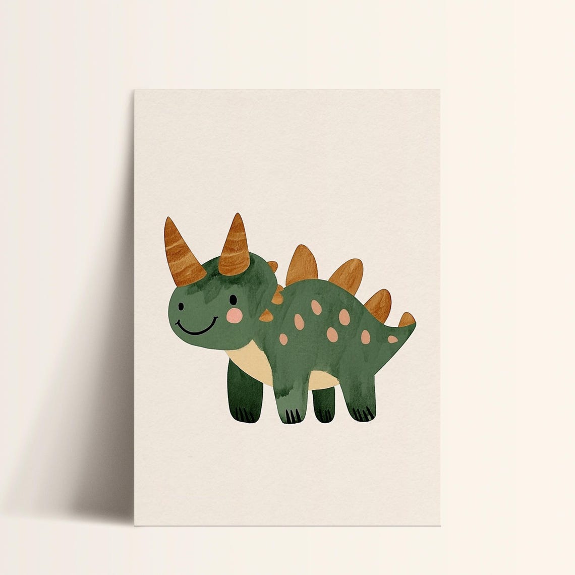 Green Triceratops Dinosaur Spotted Cute Nursery Dino Art Poster - Image 3