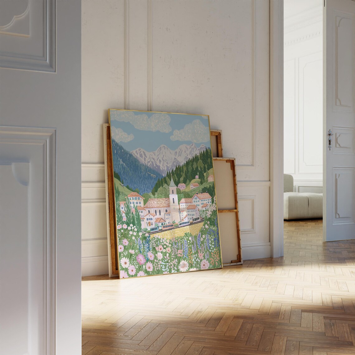 Alpine Village Church Train Wildflower Meadow Mountain Poster - Image 3