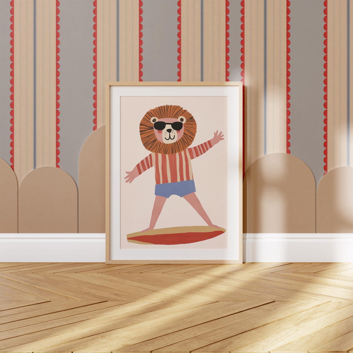 Surfing Lion Cool Sunglasses Cute Kids Beach Nursery Animal Poster
