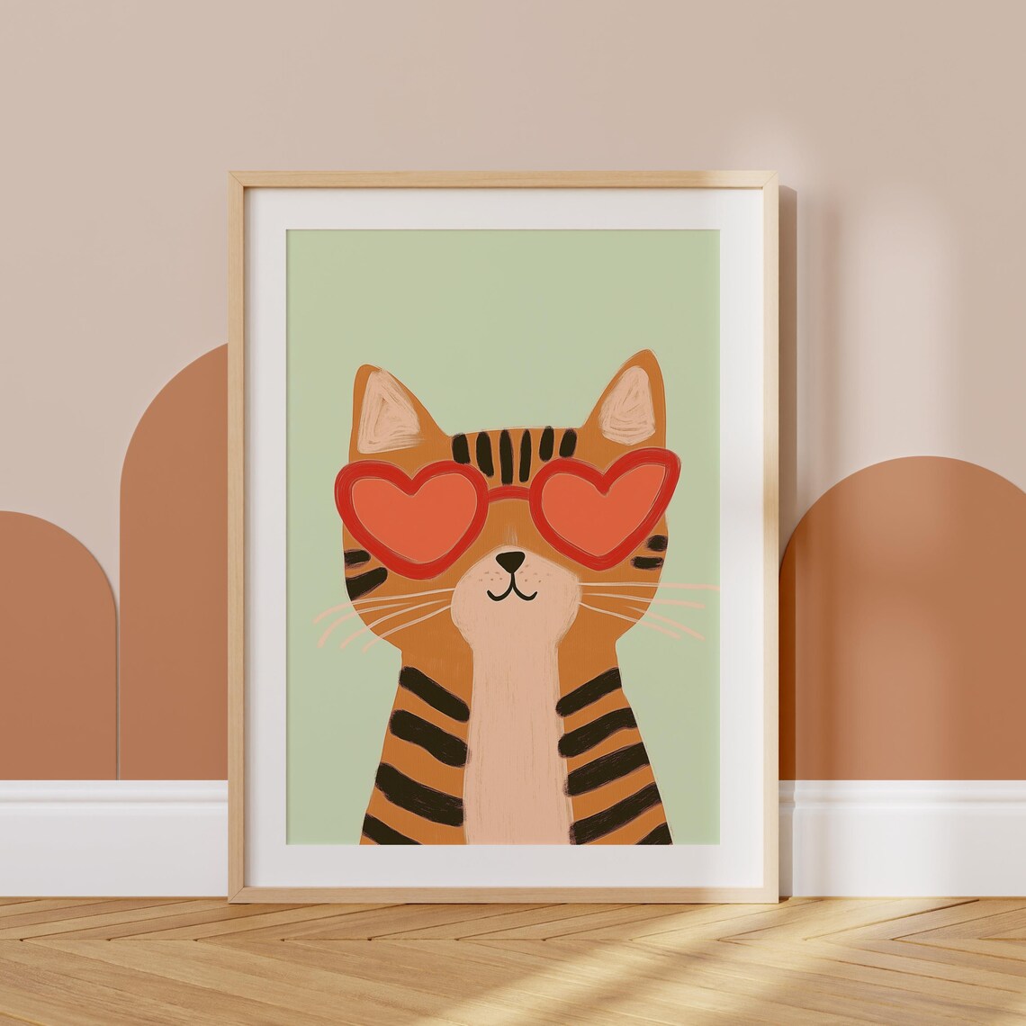 Cool Cat Heart Sunglasses Orange Tabby Mint Green Kids Room Wall Poster - Image 3