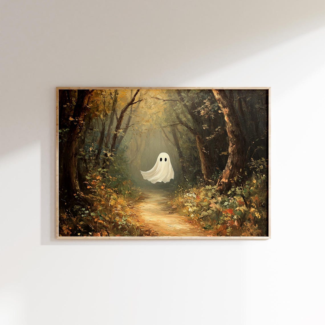 Enchanted Forest Ghost Art Poster Whimsical Vintage Halloween