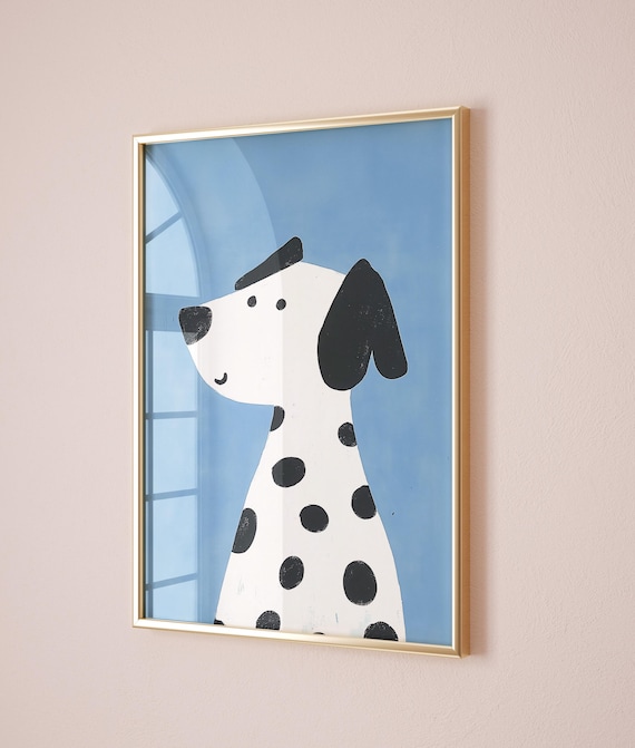 Dalmatian Dog Profile Blue Background Minimal Kids Room Decor Art Poster