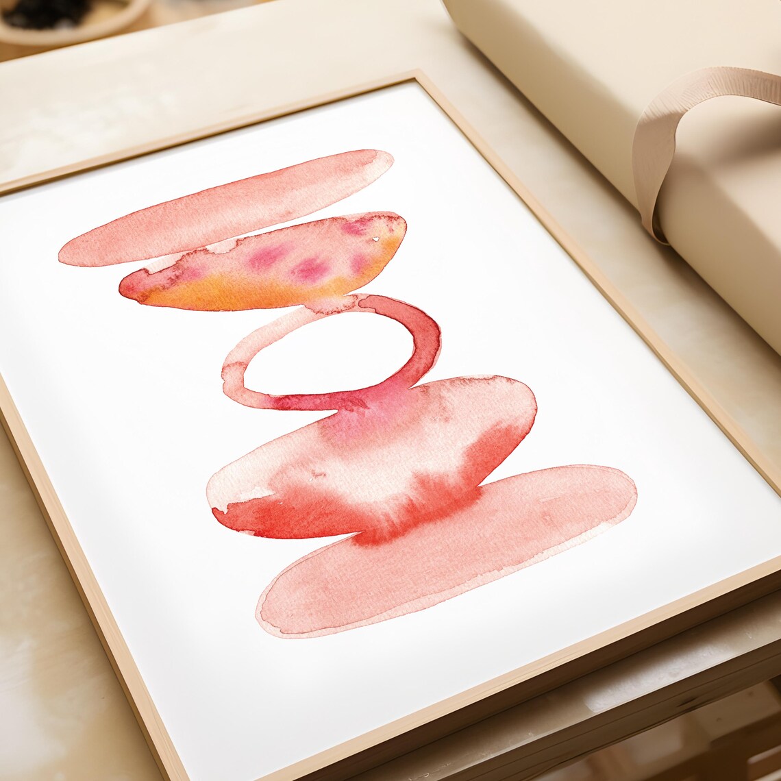 Coral Pink Watercolor Stacked Balanced Pebble Stones Zen Art Poster - Image 3