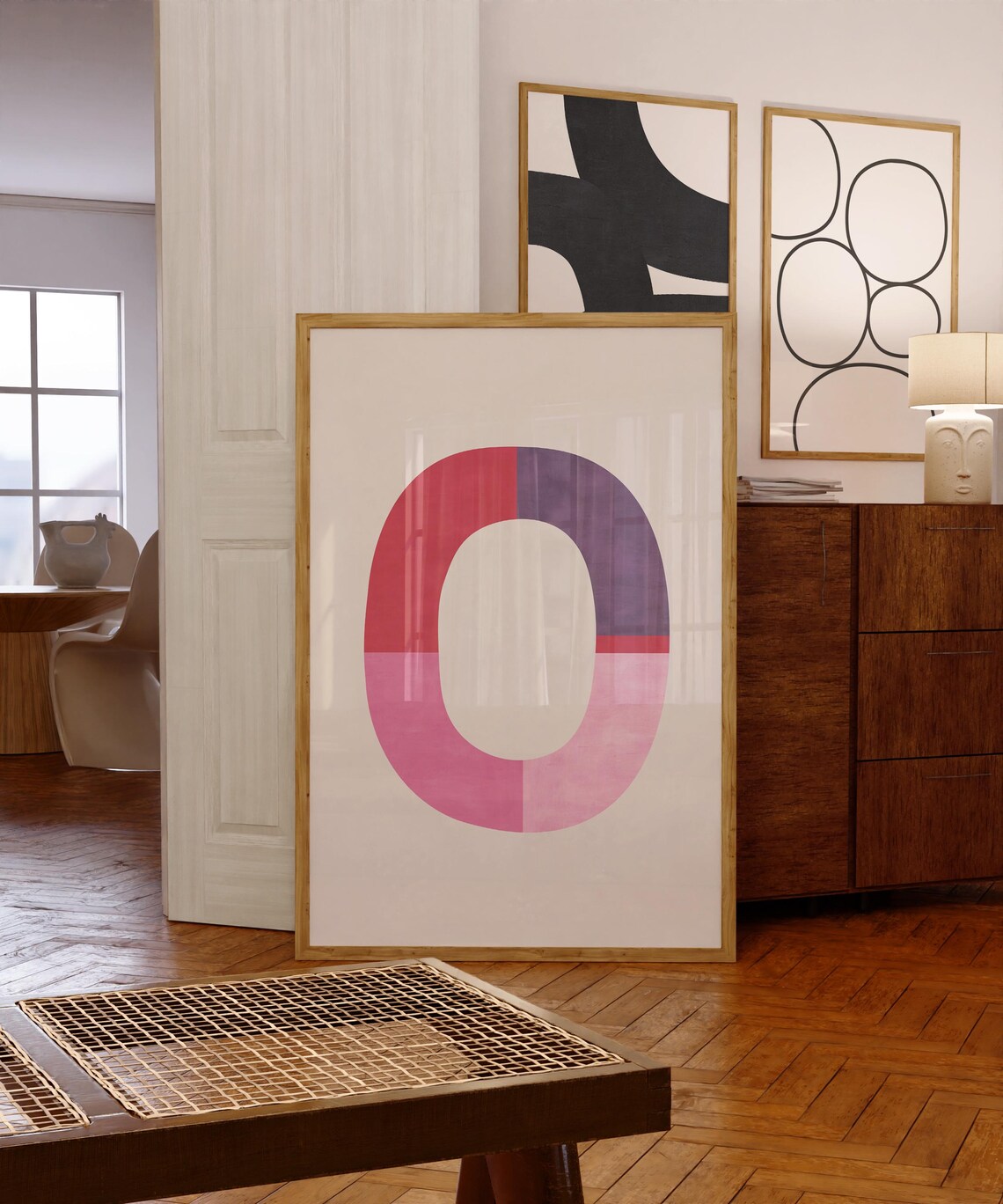 Pink Purple Red Color Block O Ring Cream Modern Artwork Poster