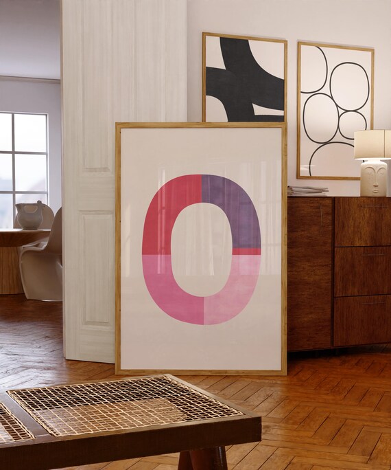 Modern Mid Century Pink Purple Red Light Beige Minimalist Art Poster Contemporary Painting Geometric Shape Art