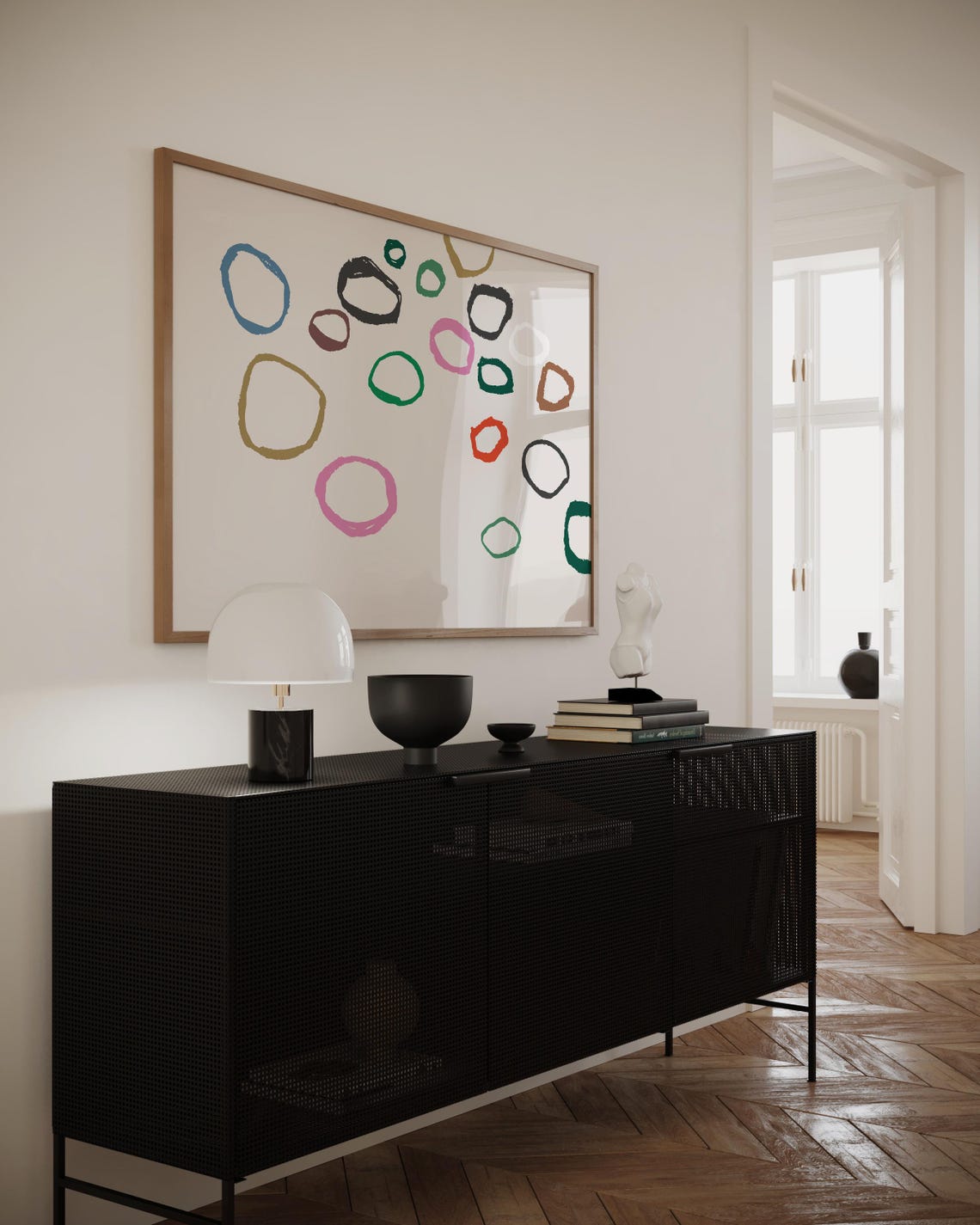 Scattered Multicolor Circle Outlines Watercolor Abstract Poster - Image 2