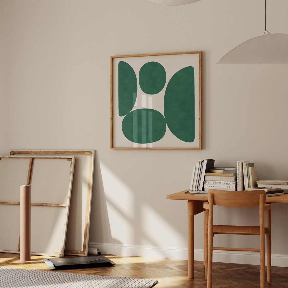 Deep Green Organic Shapes Square Mid Century Modern Art Print - Image 2