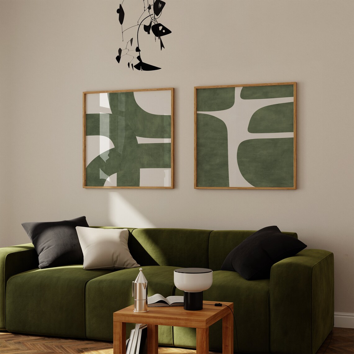 Modern Green Beige Minimalist Square Poster - Image 2