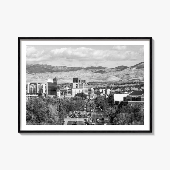 Boise Idaho Downtown Skyline Black And White Cityscape Poster