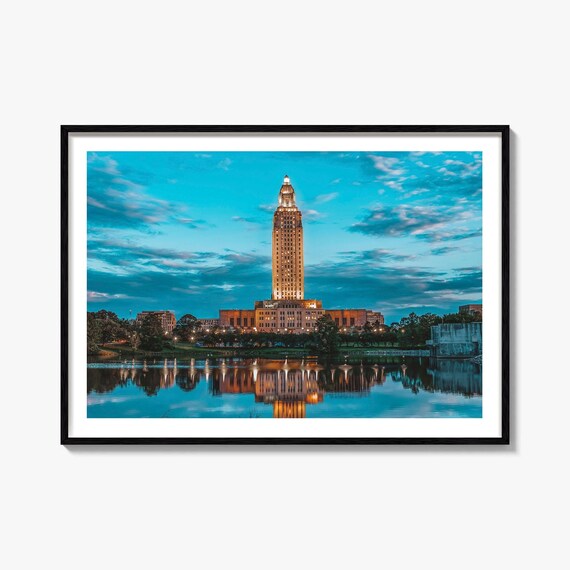 Baton Rouge Louisiana State Capitol Tower At Dusk Color Poster