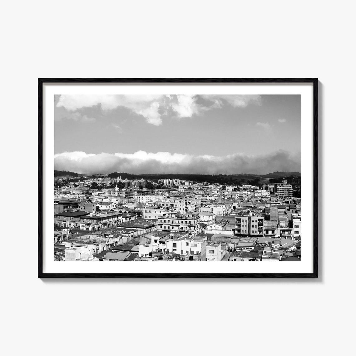 Asmara Eritrea Cityscape Aerial Black And White Urban View Poster