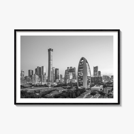 Beijing China Skyline Black And White Modern Skyscrapers Poster