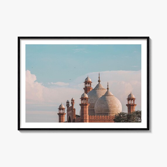 Lahore Badshahi Mosque Domes Minarets Golden Hour Historic Poster