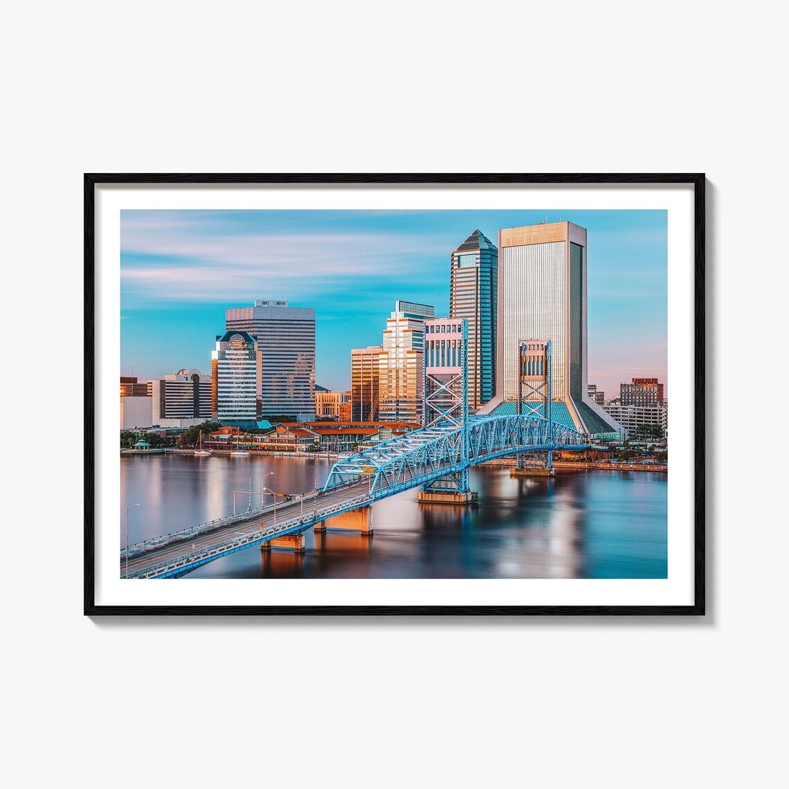 Jacksonville Skyline And Blue Lift Bridge At Sunset Photo Poster