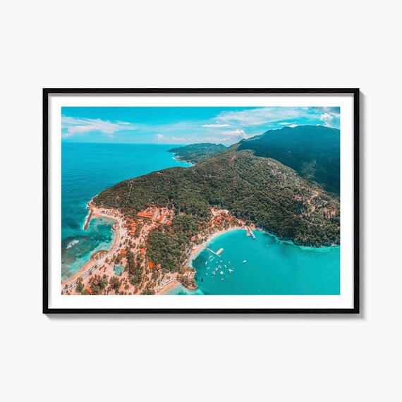Haiti Caribbean Coast Aerial Beach Resort Tropical Travel Poster