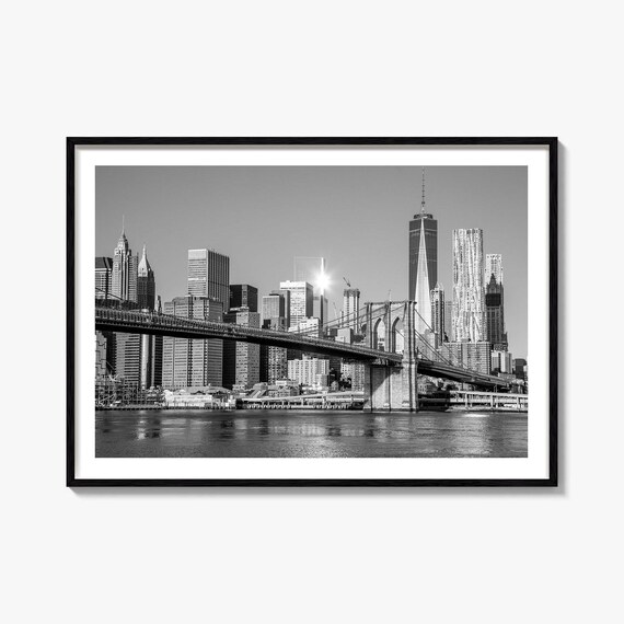 Brooklyn Bridge And Manhattan Skyline Black And White Poster