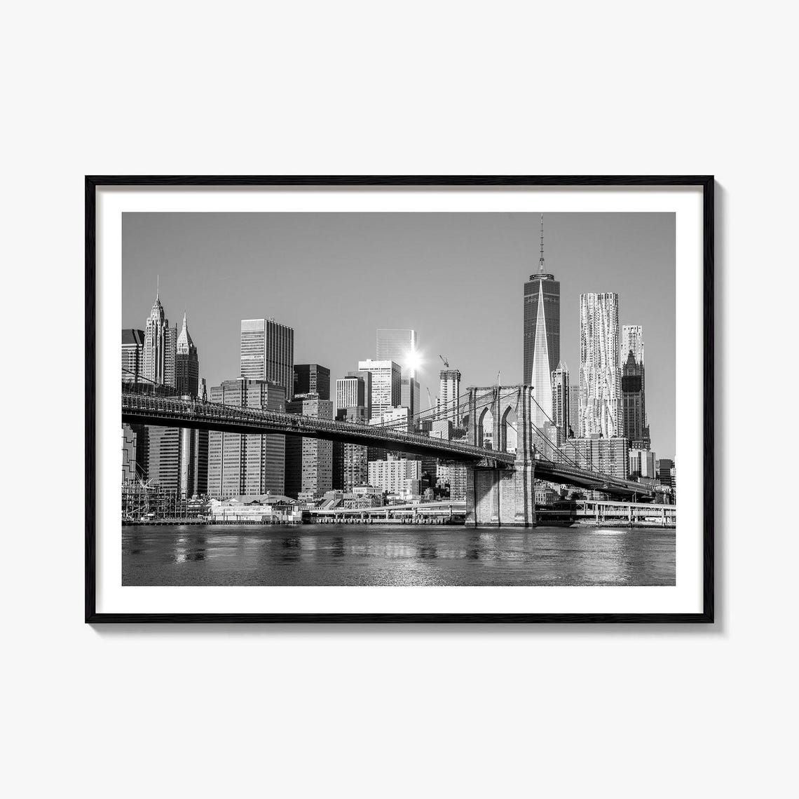 Brooklyn Bridge And Manhattan Skyline Black And White Poster