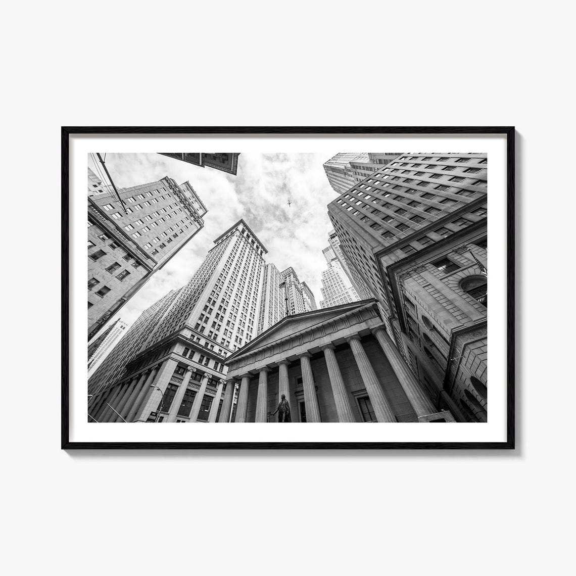 Wall Street Federal Hall Columns Looking Up Black And White Poster