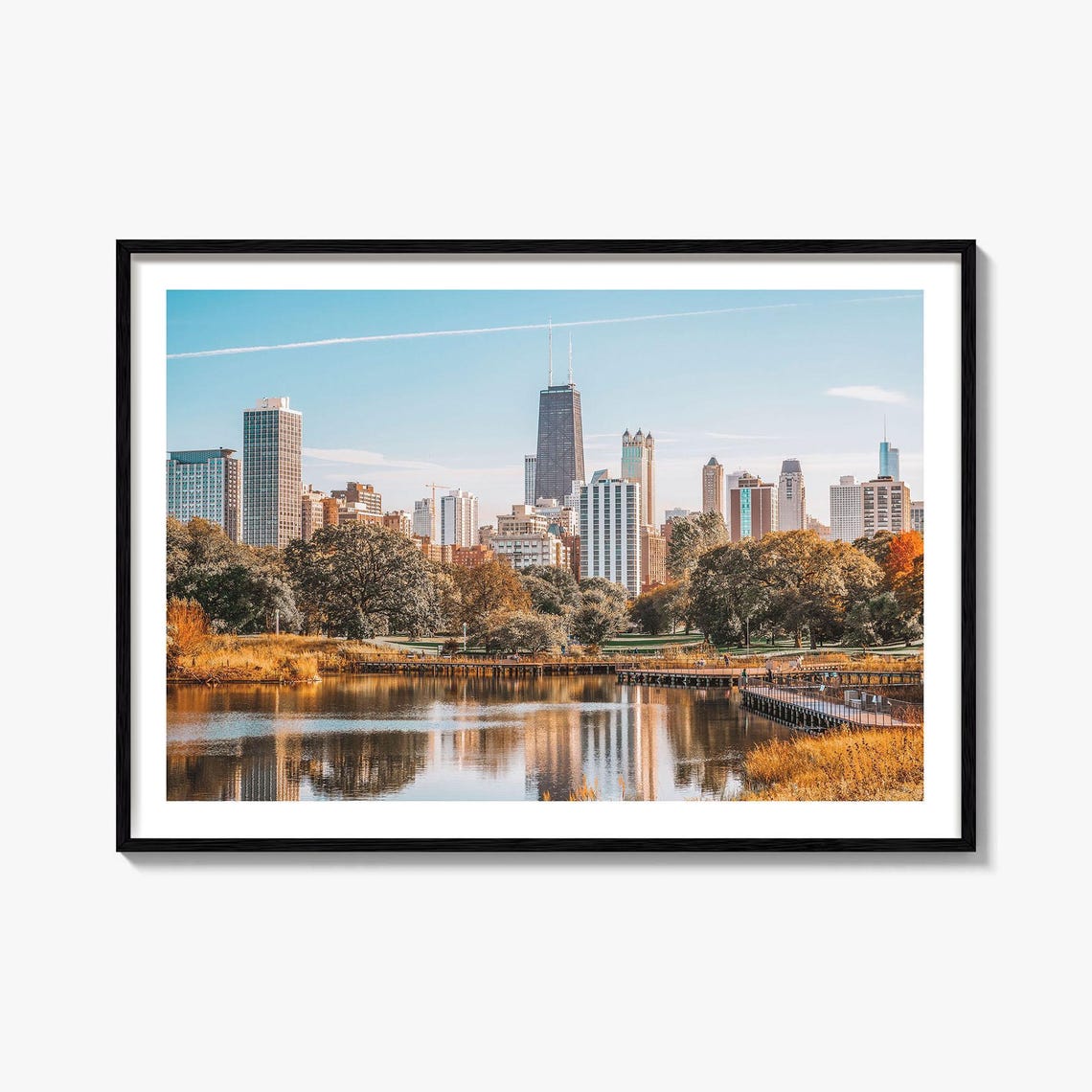 Chicago Illinois Skyline From Lincoln Park Pond Autumn Color Poster
