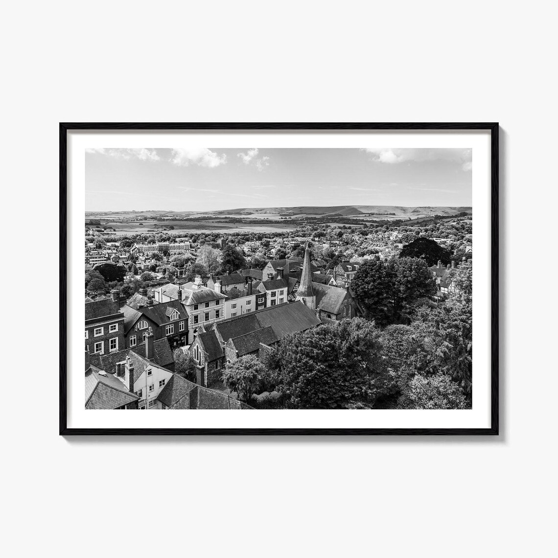Lewes England Black White Old Town Church Spire Photo Poster