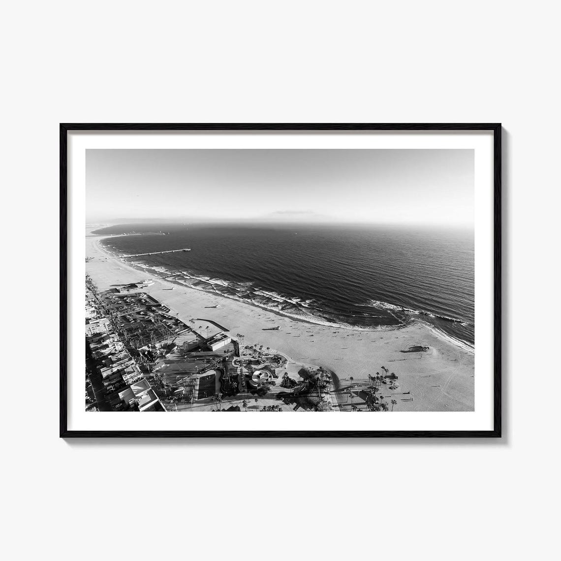 Venice Beach California Aerial Black And White Ocean Pier Photo Poster