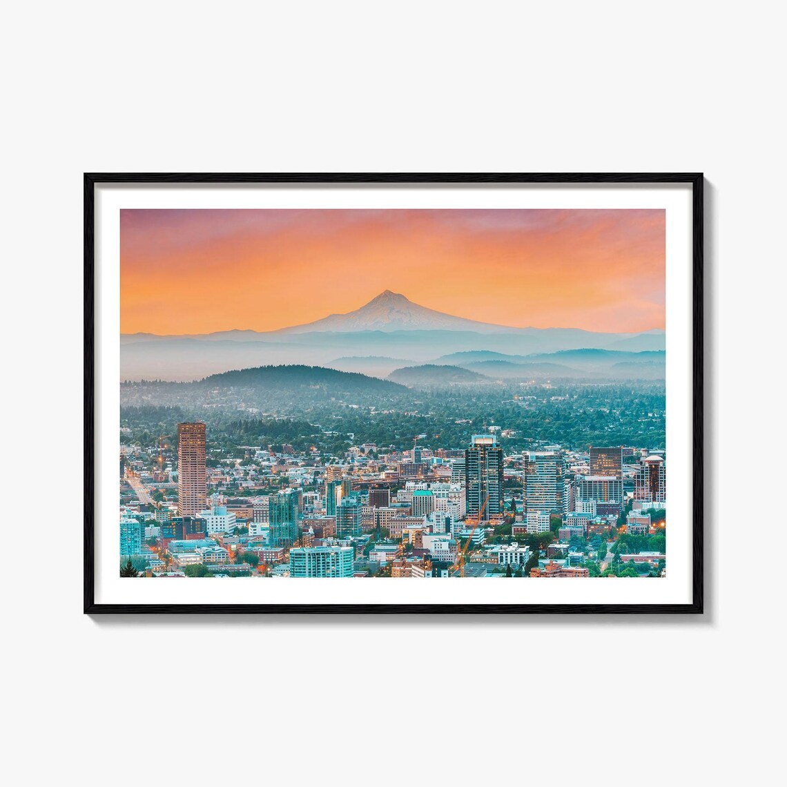 Portland Oregon Mount Hood Sunset Skyline Volcano View Poster
