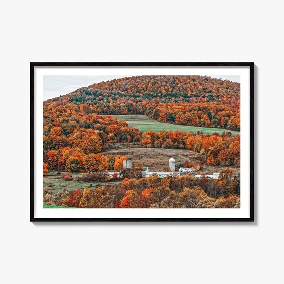 Catskill Mountains Fall Foliage Farm Valley Scenic Photo Poster