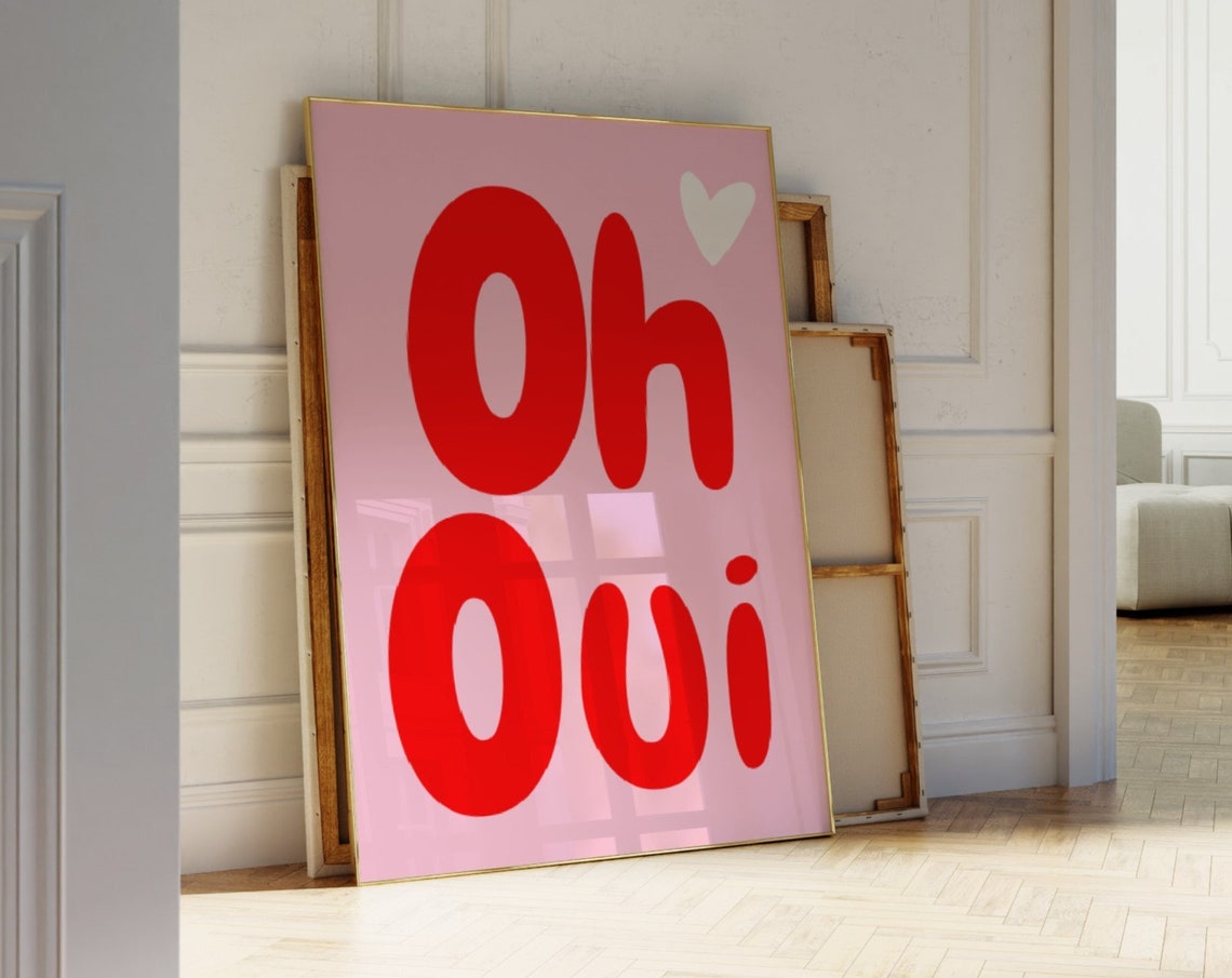 Oh Oui French Phrase Red Bubble Lettering Pink Love Quote Poster - Image 3