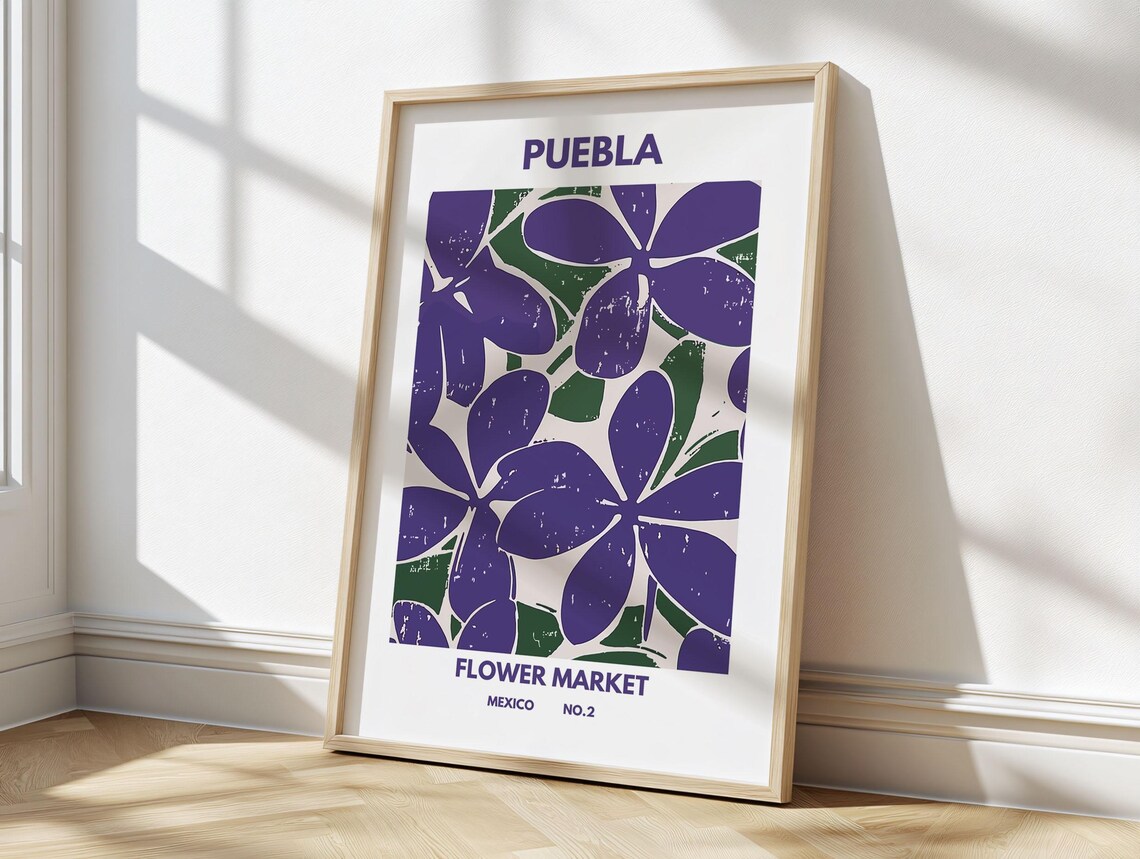 Bold Puebla Flower Market Mexico No 2 Purple Botanical Poster