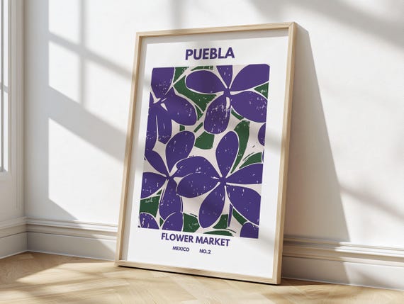 Flower Market Puebla Print Puerto Rico Travel Art Large Modern Poster Botanical Wall Art Green Wall Art Trendy Wall Art