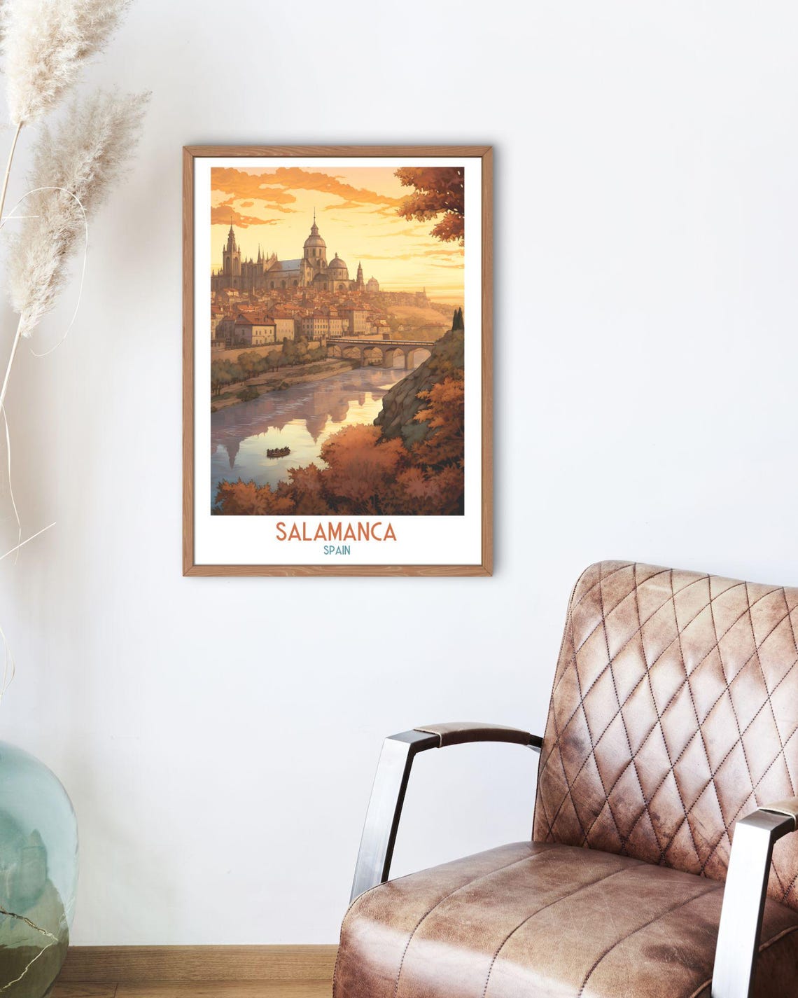 Salamanca Spain Sunset River Bridge and Cathedral Travel Art Print - Image 2