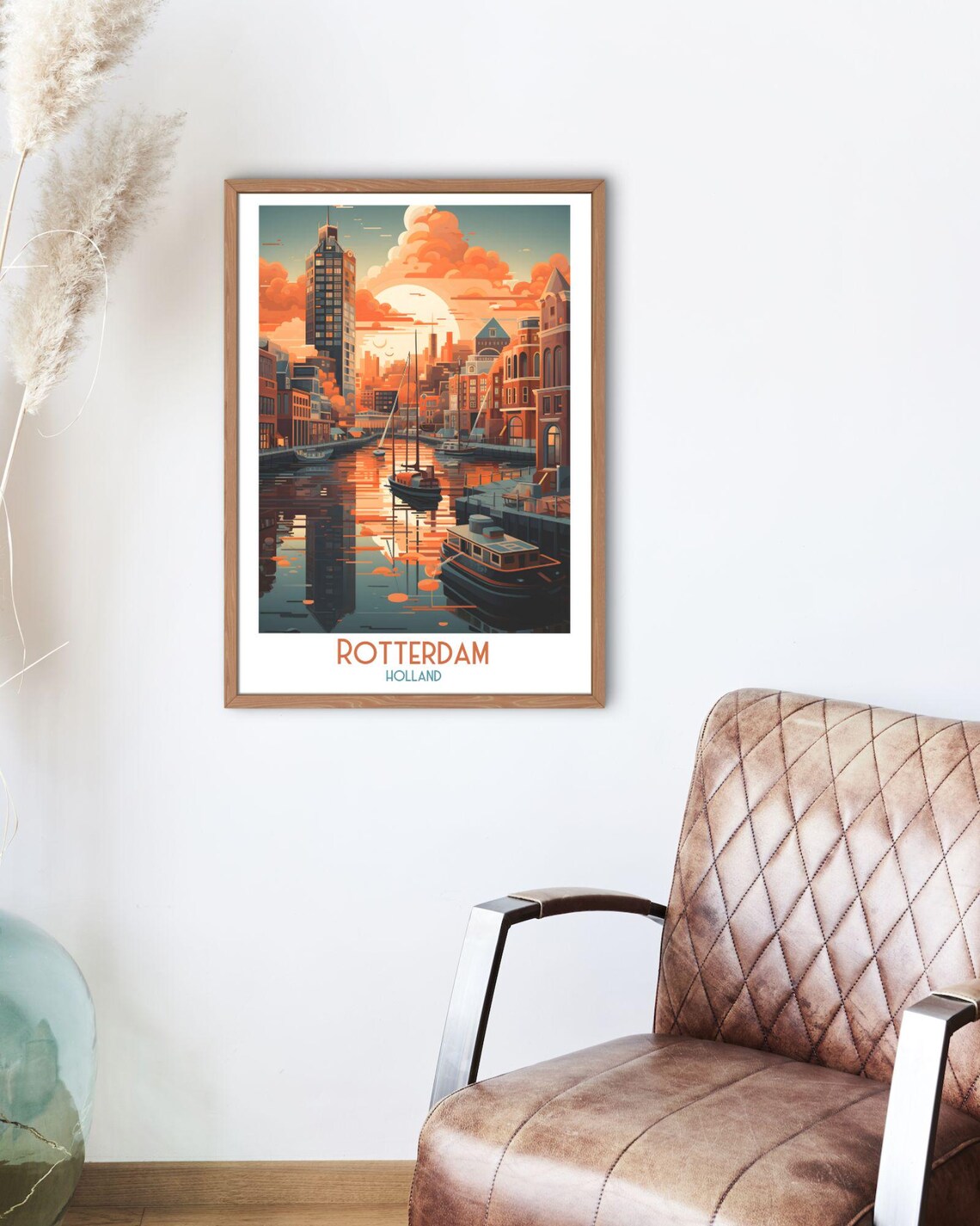Rotterdam Holland Sunset Harbor Skyline and Sailboats Travel Print - Image 2