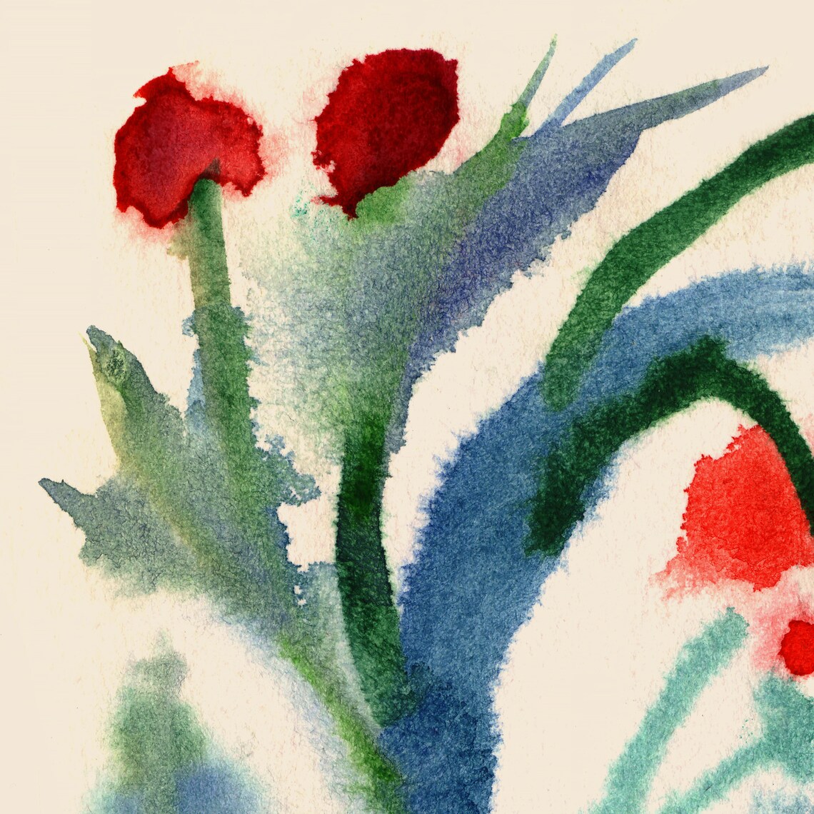 Red Berries Watercolor Blue Green Foliage Loose Botanical Art Poster - Image 3