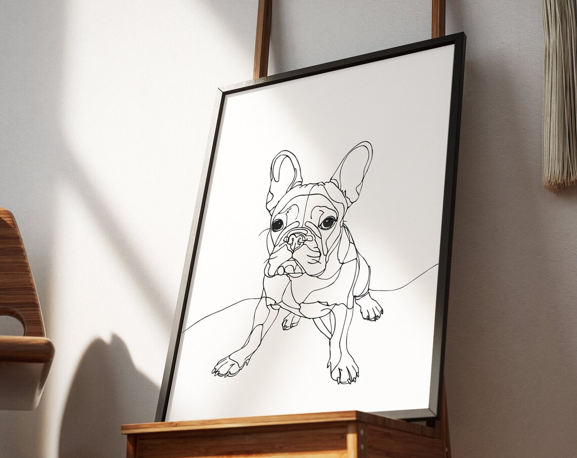 French Bulldog Sitting Front View Playful Line Art Portrait Poster