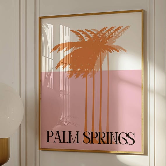 Minimalist Palm Trees Abstract Colour Block Print Modern Pastel Home Decor Mid Century Retro