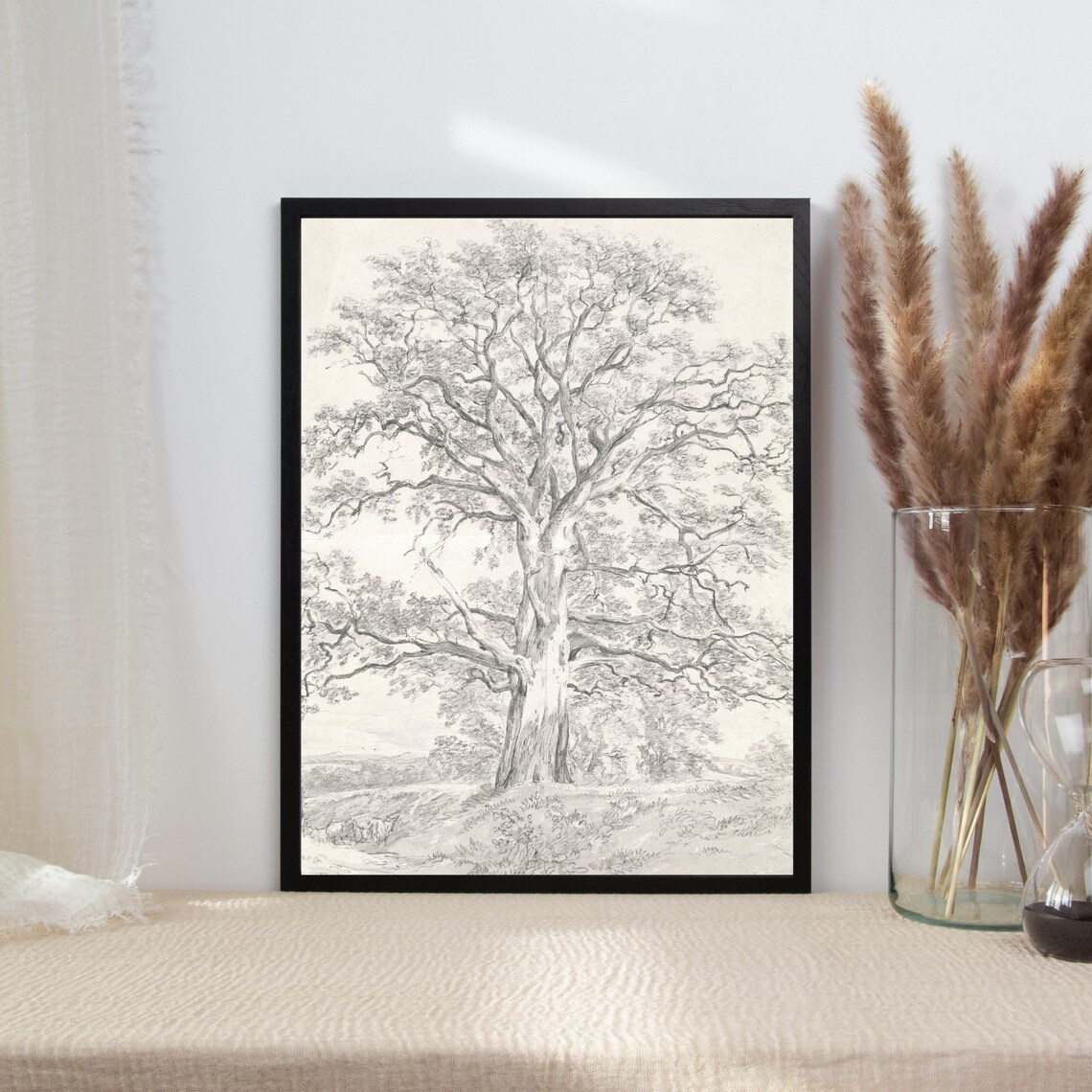 Vintage Oak Tree Sketch, French Country Art Print - Image 2
