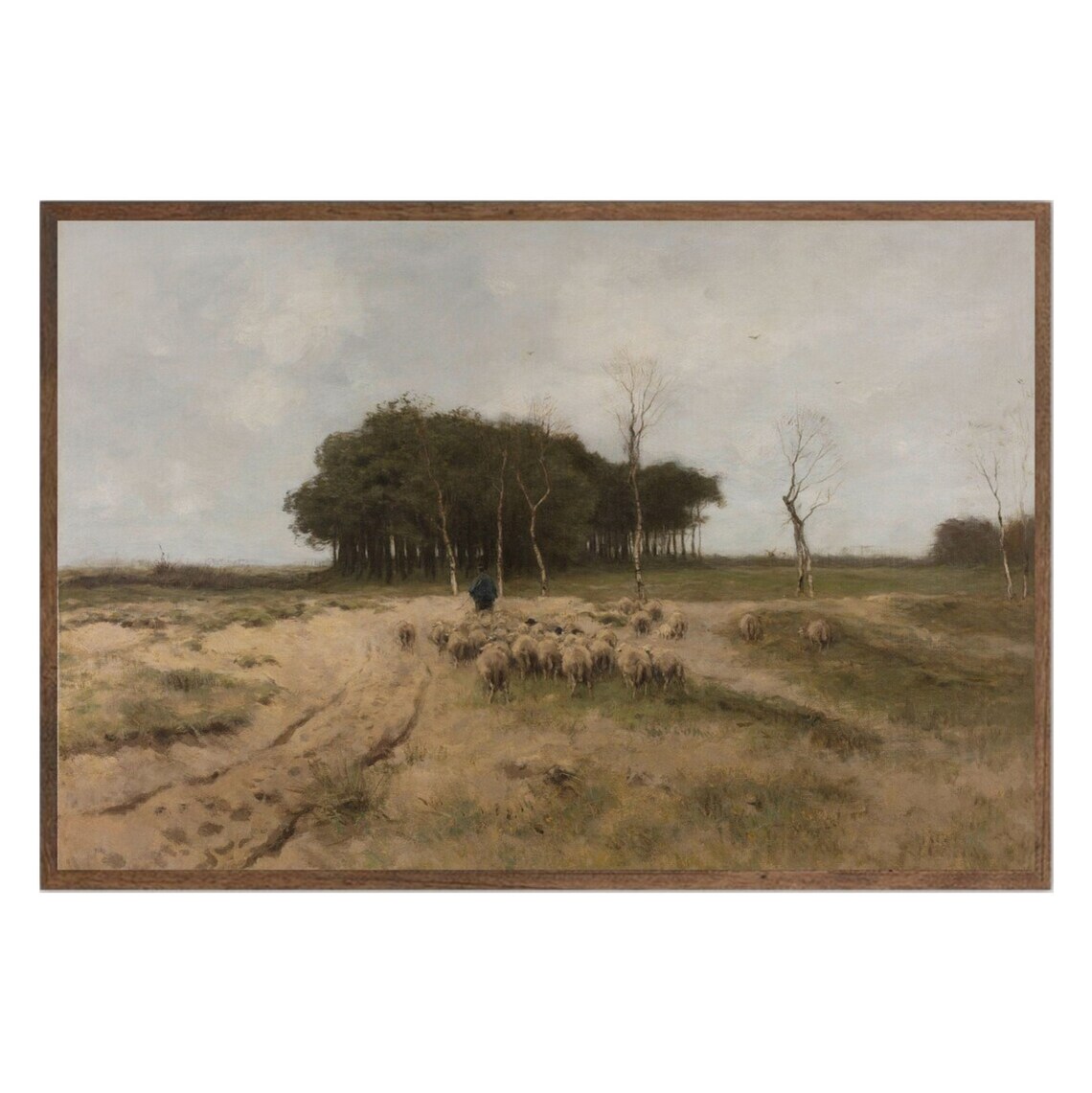 Country Landscape with Sheep, Vintage Farmhouse Art Print