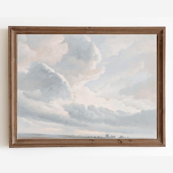 Vintage Cloud Landscape Art Print, Farmhouse Decor