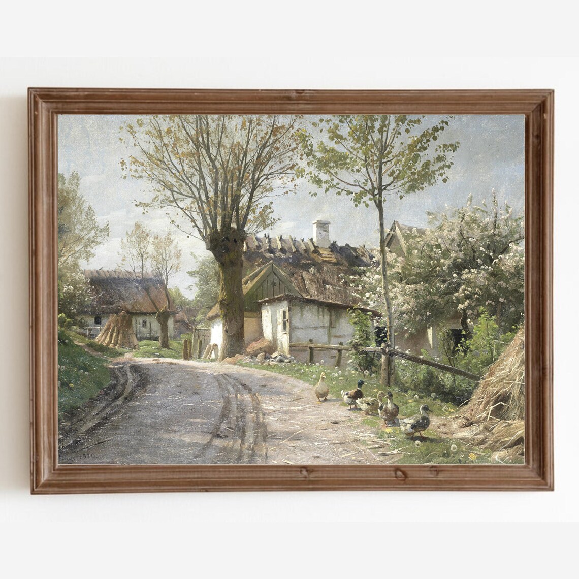 Vintage Country Lane Landscape, Farmhouse Art Print
