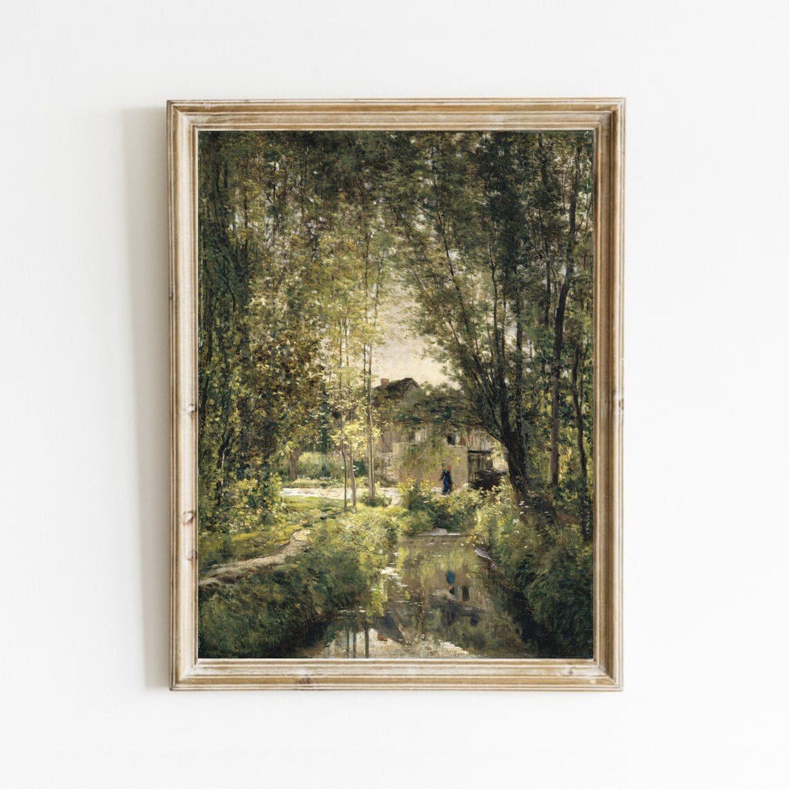 Vintage Country Stream Landscape, Rustic Art Print