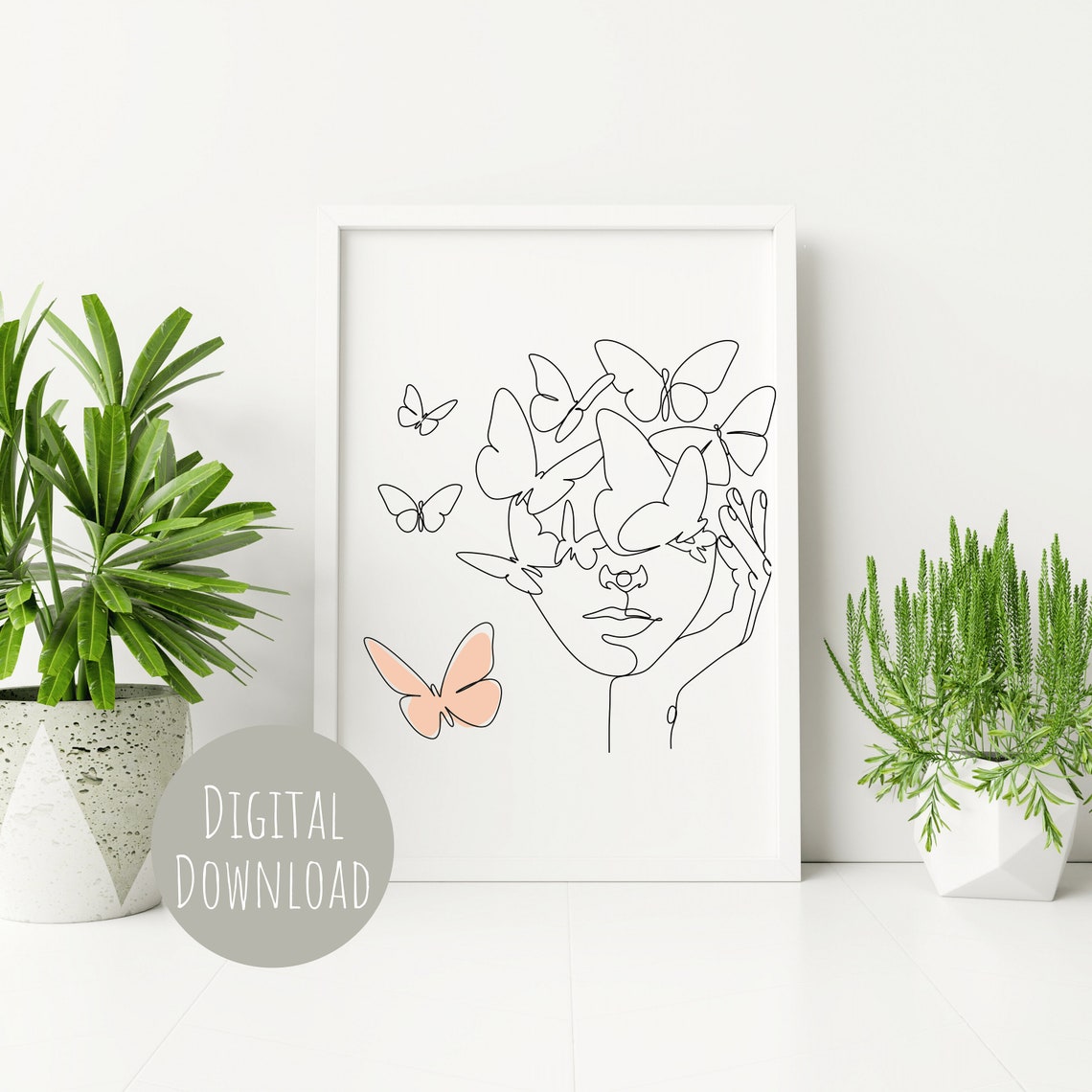 Woman With Butterfly Line Art Print Female Face One Line Drawing Minimalist Art Art Art - Image 2