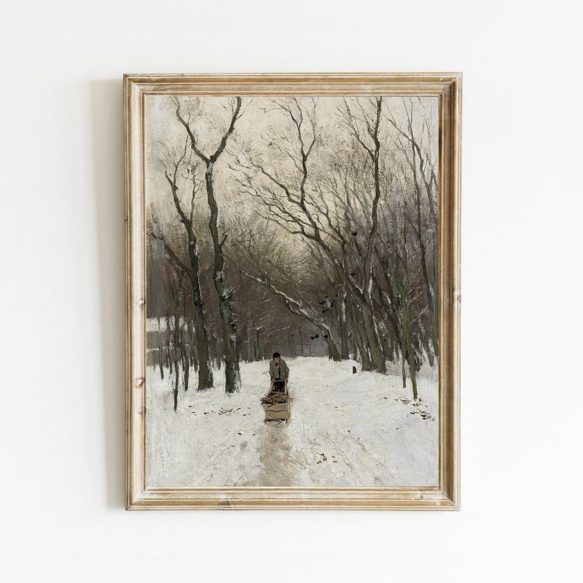 Woodcutter Winter Forest Snow Bare Trees Vintage Landscape Art Poster