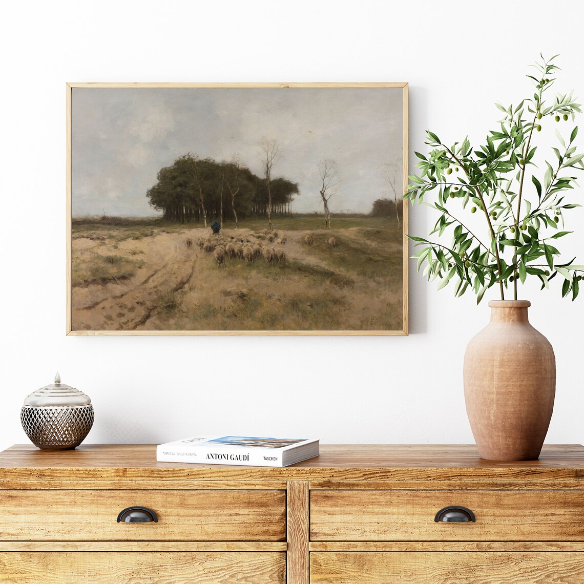 Country Landscape with Sheep, Vintage Farmhouse Art Print - Image 2
