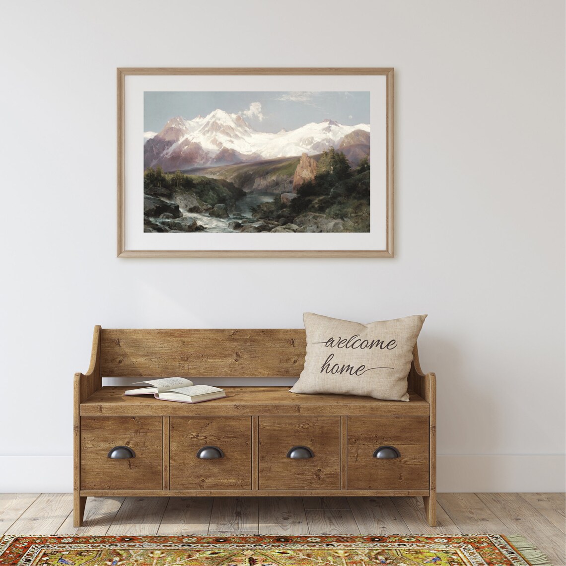 Rustic River Vintage Mountain Landscape Art Print - Image 2