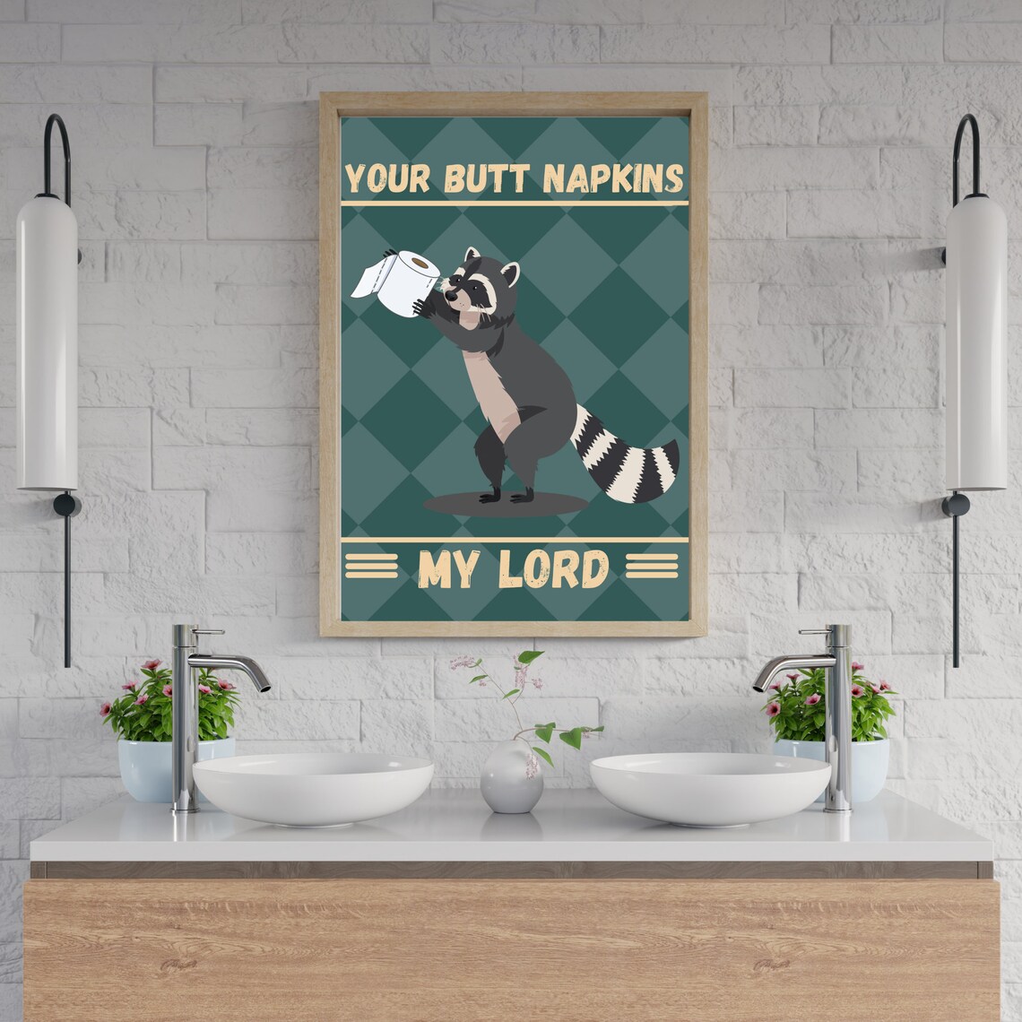 Funny Raccoon Bathroom Your Butt Napkins My Lord Toilet Quote Wall Art - Image 2