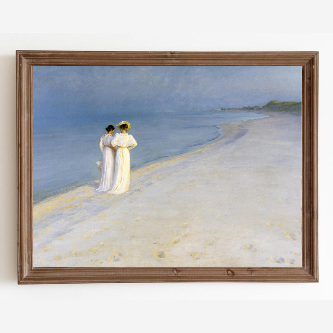 Vintage Beach Landscape Women Portrait Art Print