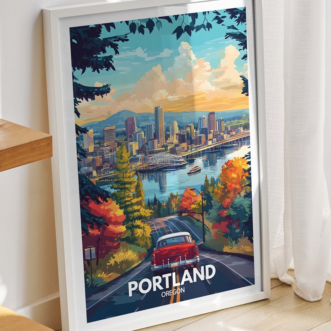 Portland Travel Print Oregon Portland Travel Poster Oregon Travel Poster Oregon Cityscape Wall Art Unique City Decor