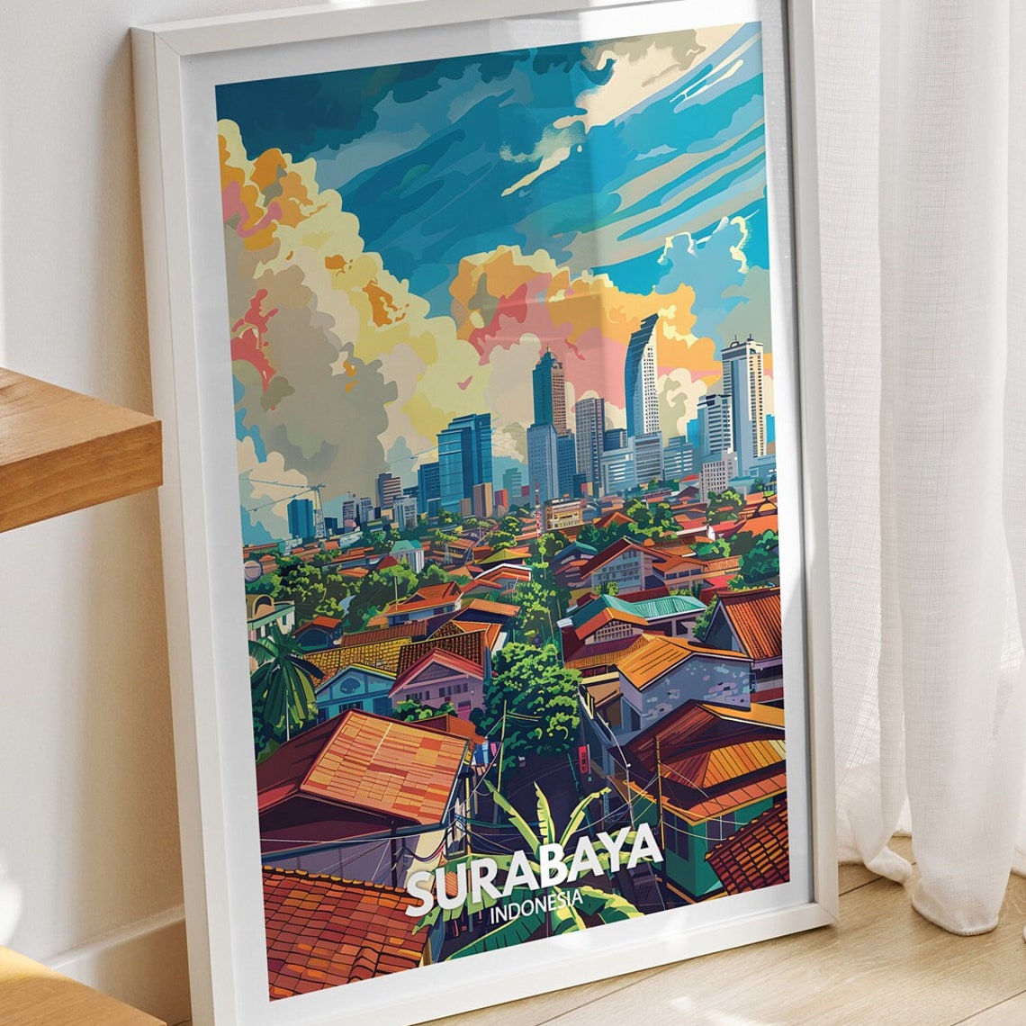 Surabaya Print Indonesia Surabaya Travel Poster Indonesia Travel Poster Indonesia Cityscape Wall Unique City Decor