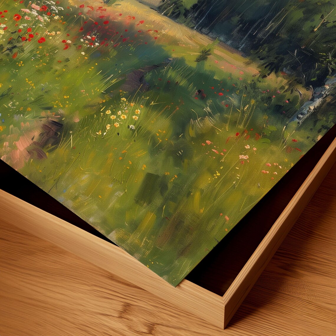 Sunny Summer Meadow Red Poppies Birch Trees Vintage Landscape Painting Poster - Image 2